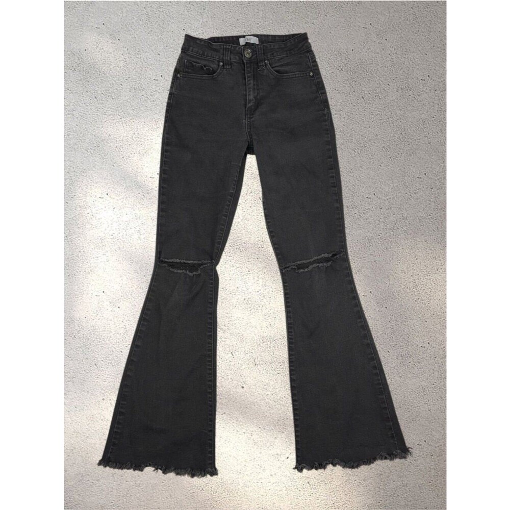 YMI High Rise Flare Jeans Juniors 3/26 Black Bell Bottom Frayed Ripped Knees Y2K